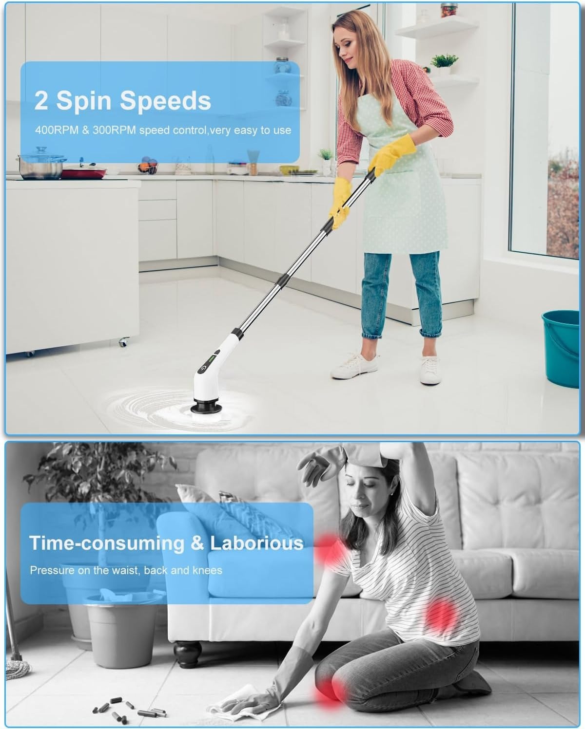 9-in-1 Electric Spin Scrubber – Cordless Power Scrubber with Long Extension Handle