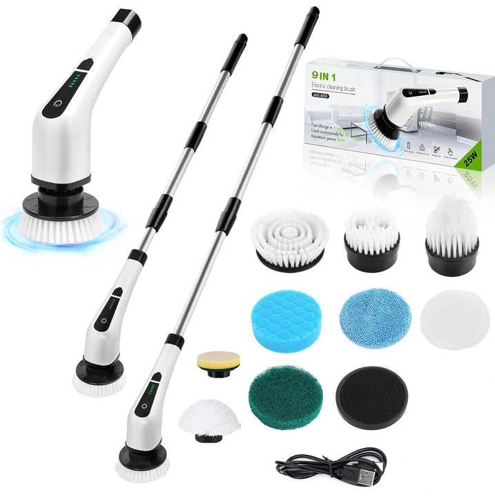 9-in-1 Electric Spin Scrubber – Cordless Power Scrubber with Long Extension Handle