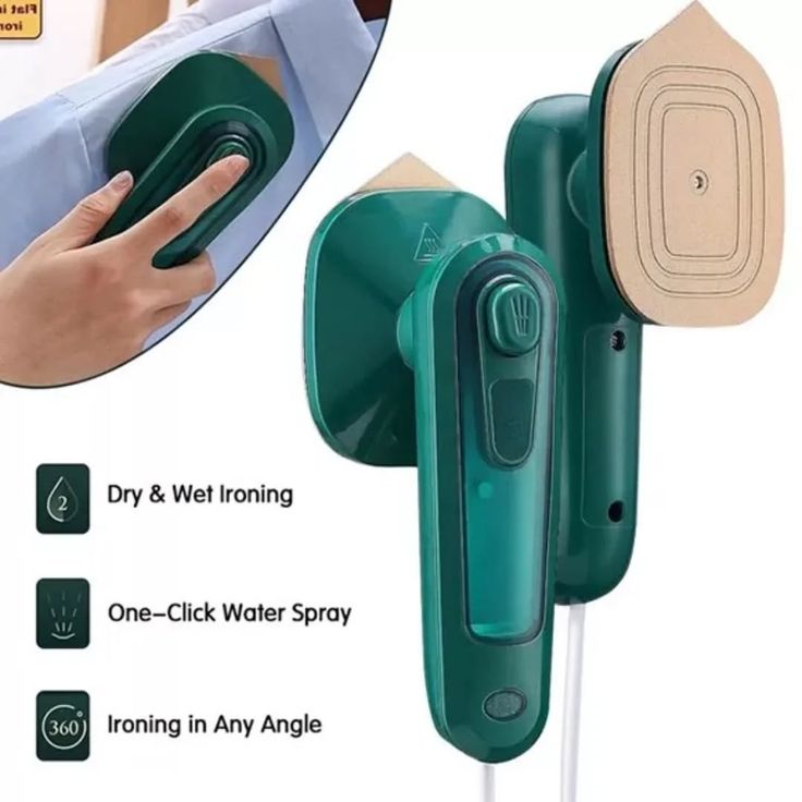 Portable Handheld Garment Steamer & Iron – Micro Steam Iron for Clothes – Compact 2-in-1 Travel Iron with Rotatable Handle & Water Tank (Deep Green)