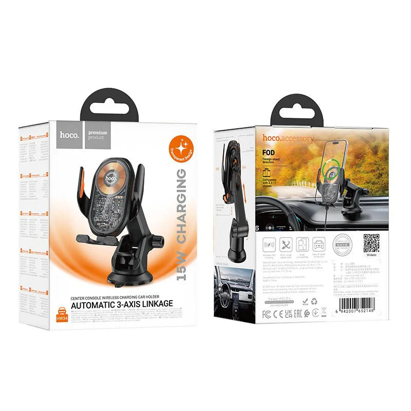 The Hoco HW34 Center Console Wireless Charging Car Holder