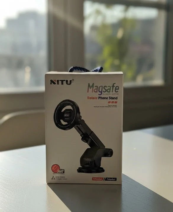 NITU MagSafe Magnetic 360° Rotate Phone Stand – Telescopic Adjustable Car & Desk Mount