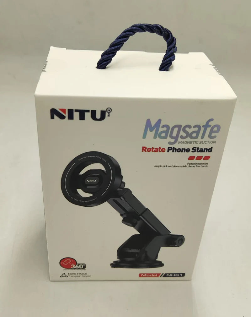 NITU MagSafe Magnetic 360° Rotate Phone Stand – Telescopic Adjustable Car & Desk Mount