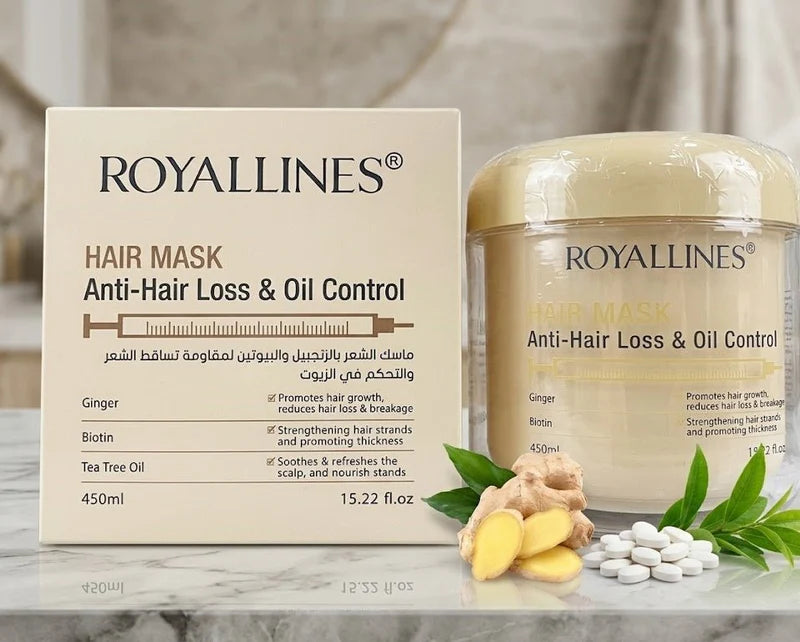 RoyalLines Anti-Hair Loss & Oil Control Hair Mask – Ginger-Infused Scalp Balancing Treatment 450 ml
